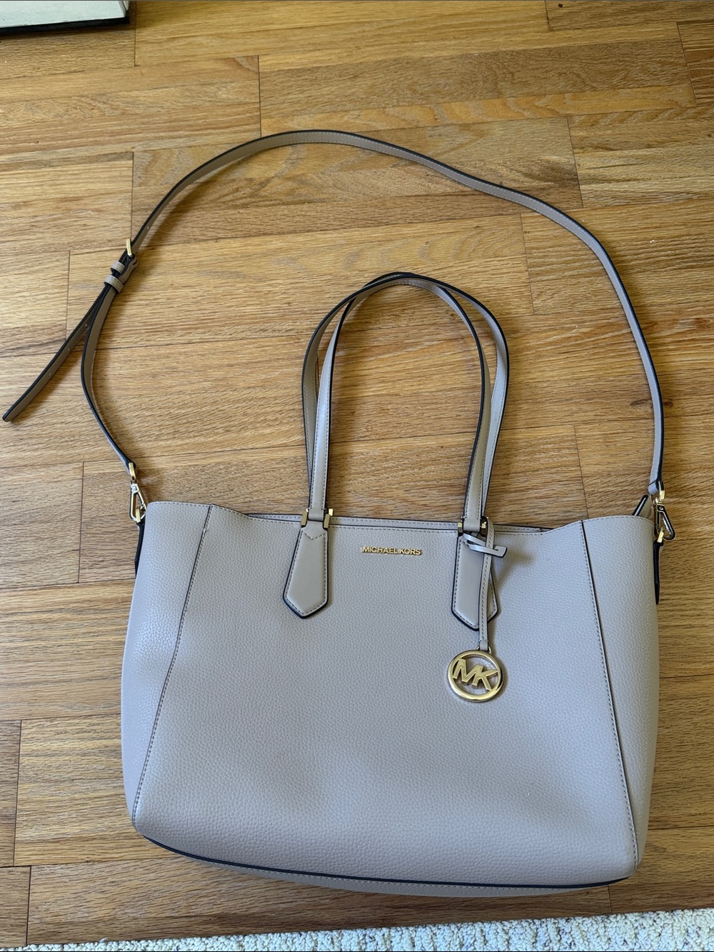 Michael Kors Leather Tote in Taupe with Gold Hardware